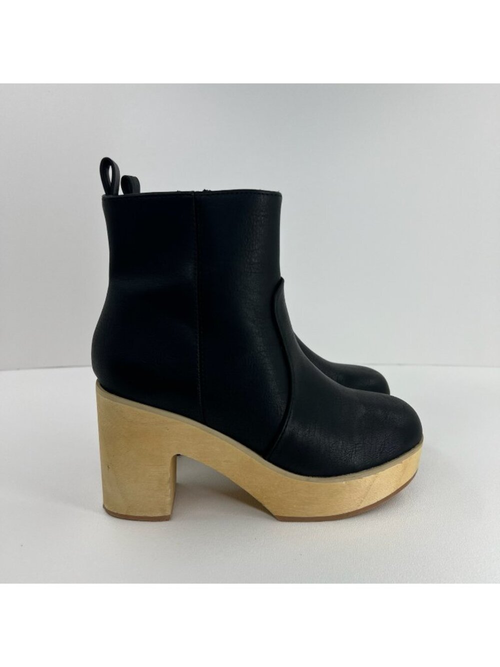 Böhme Presley Platform Booties Womens US 5.5 Wood Block Heel Ankle Zipper Black